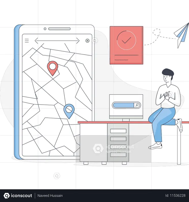 Boy Finding Location on mobile  Illustration