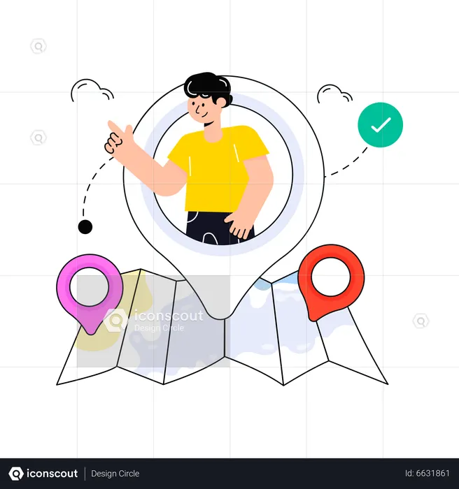 Boy Finding Travel Destination  Illustration