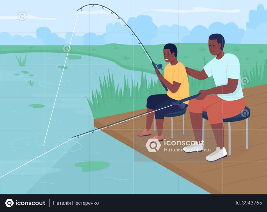 Boy Fishing with dad  Illustration