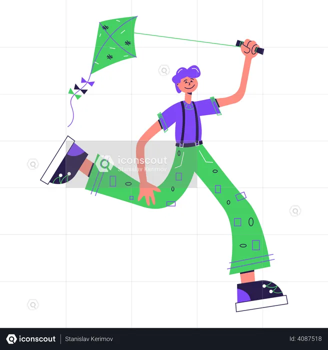 Boy flying kite  Illustration