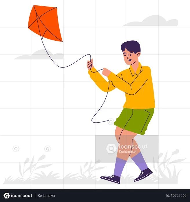 Boy Flying Kite  Illustration