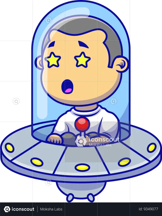 Boy Flying Ufo Spaceship  Illustration