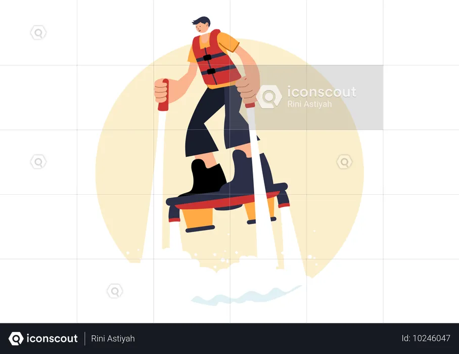 Boy flying up using flyboard  Illustration