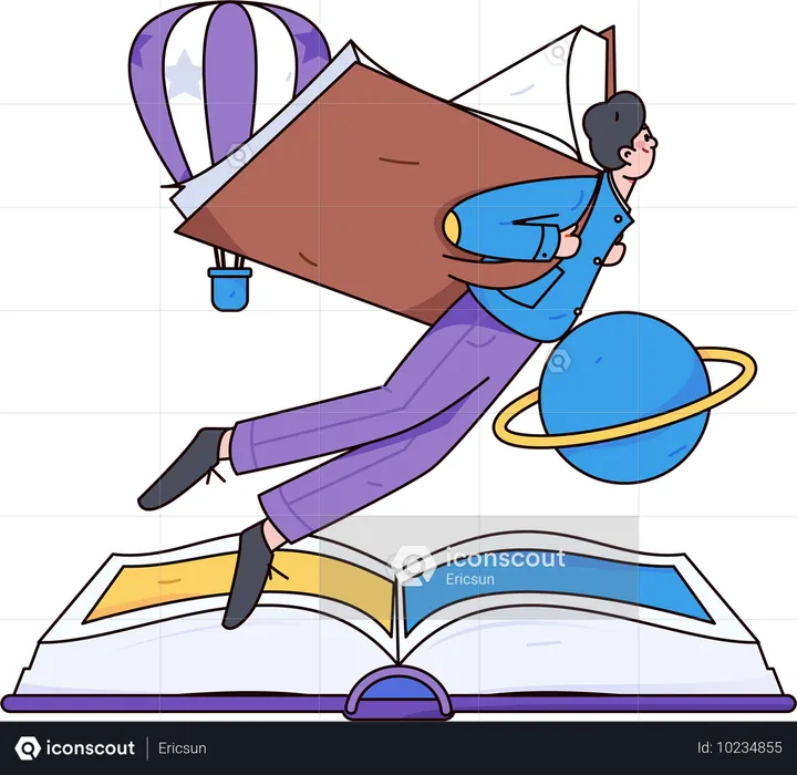 Boy flying with book  Illustration