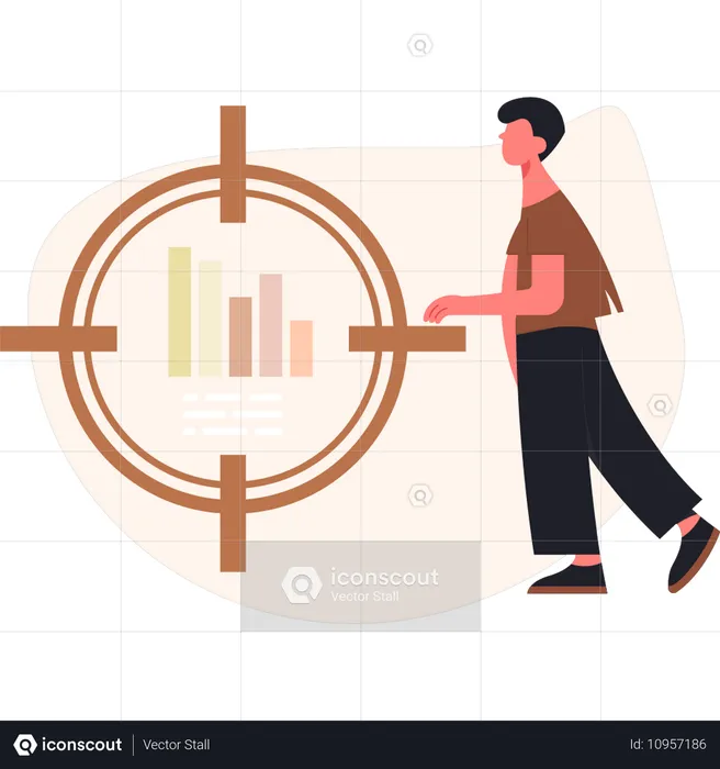 Boy focuses on business graph  Illustration