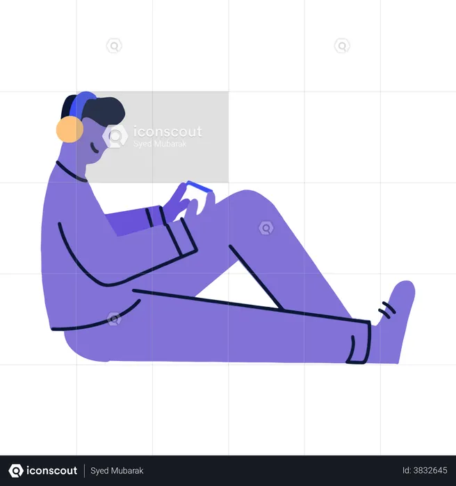 Boy gaming on mobile  Illustration