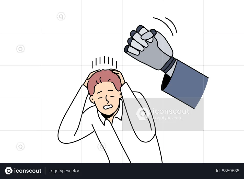 Boy gets hatted by robotic arm  Illustration