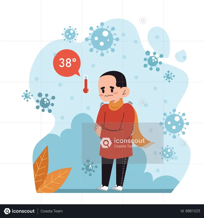Boy getting 38 degree fever  Illustration