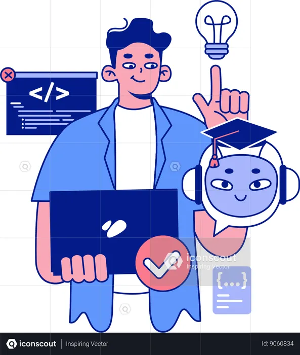Boy getting ai coding idea  Illustration