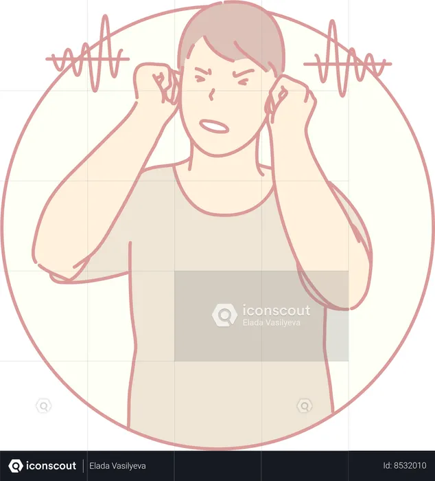 Boy getting annoyed by unnecessary noise  Illustration