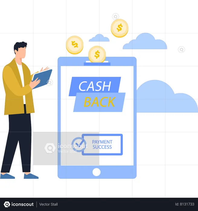 Boy Getting Cashback After Payment  Illustration