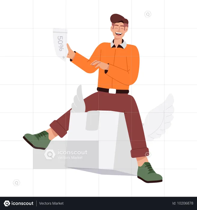 Boy getting delivery discount  Illustration