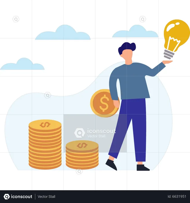 Boy getting financial idea  Illustration