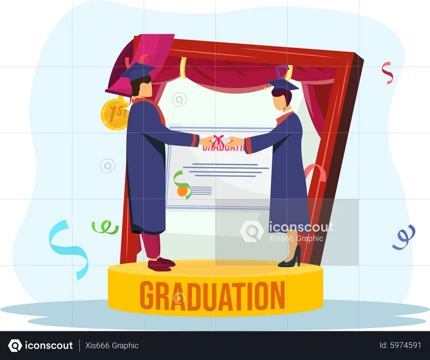 Boy getting graduation degree  Illustration