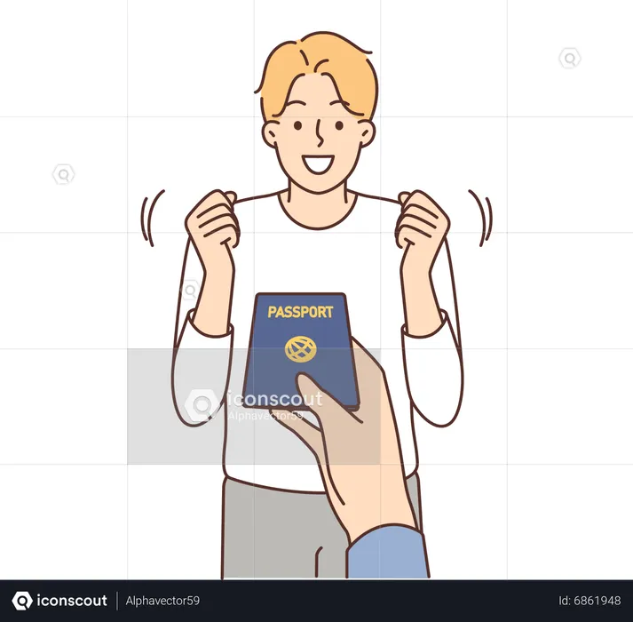 Boy getting happy after getting passport  Illustration