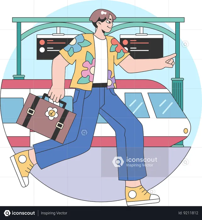 Boy getting late for train  Illustration