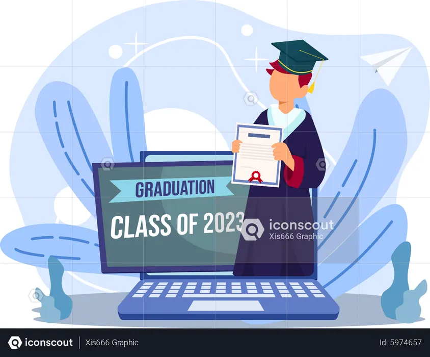 Boy getting online graduation degree  Illustration