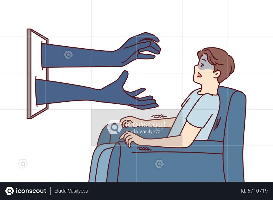 Boy getting scared while watching horror movie  Illustration