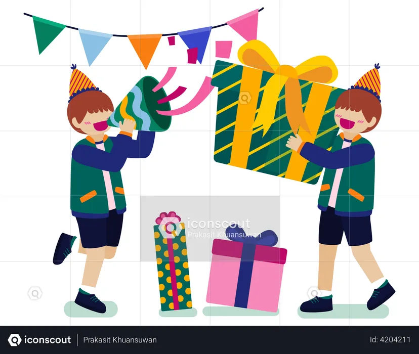 Boy giving birthday gift  Illustration