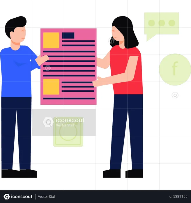 Boy giving document to girl  Illustration