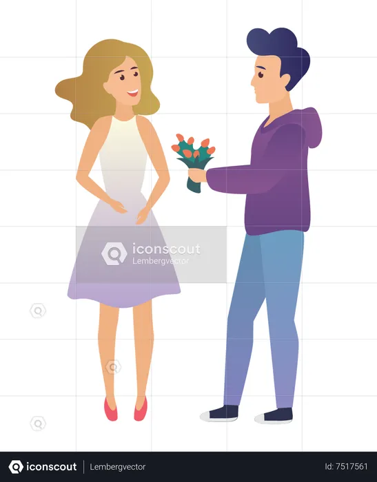 Boy Giving Flower  Illustration