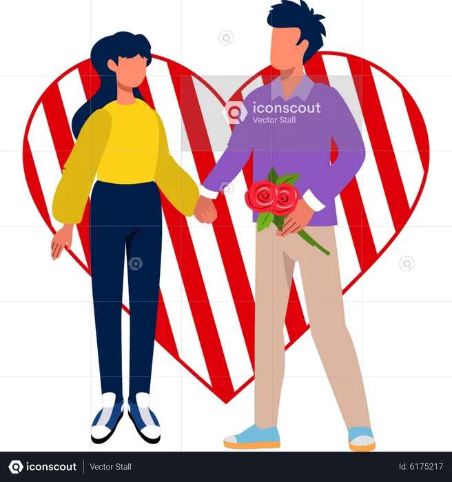 Boy giving flowers to girl on Valentine's Day  Illustration