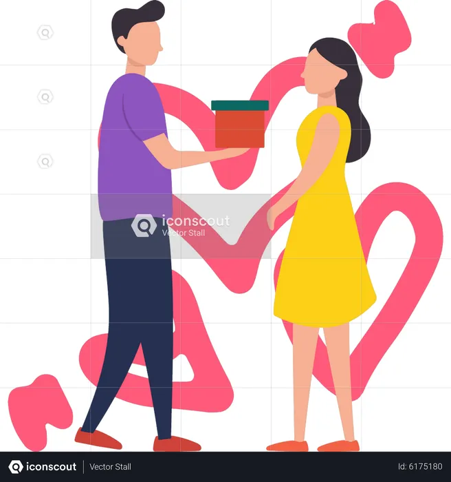 Boy giving gift to girl on Valentine's Day  Illustration