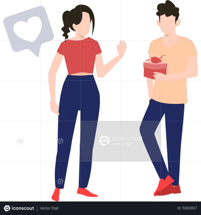 Boy giving gift to girlfriend  Illustration