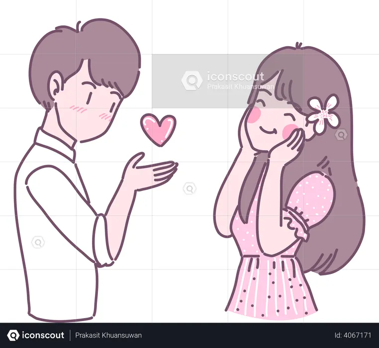 Boy giving heart to girlfriend  Illustration