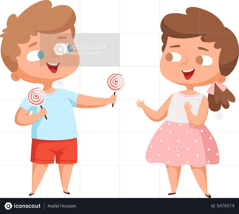 Boy giving lollipop to girl  Illustration