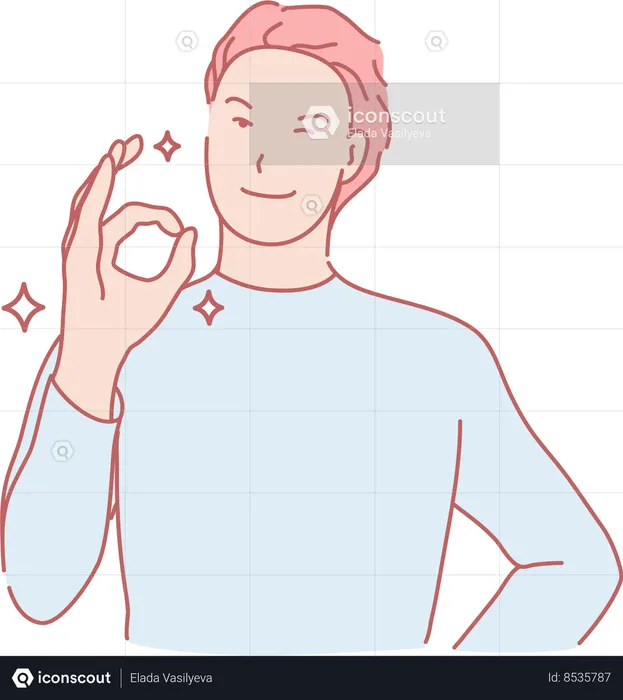 Boy Giving Ok Gesture  Illustration