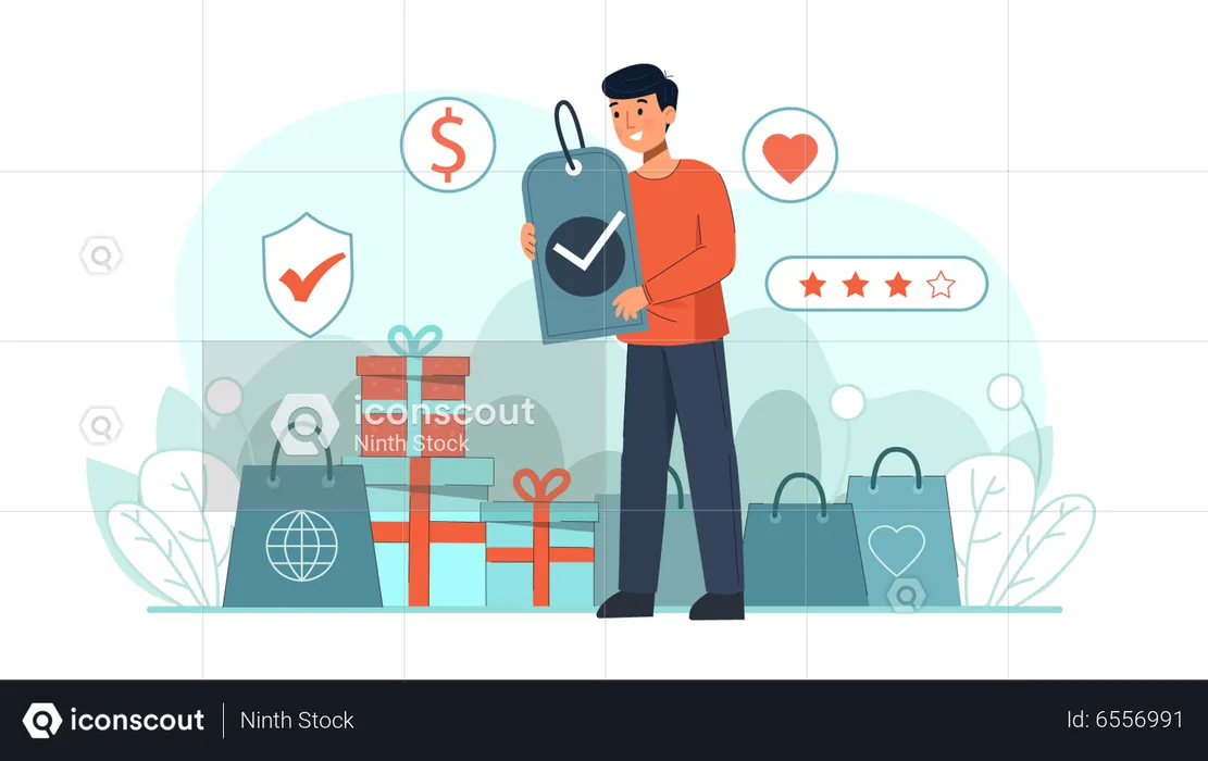Boy giving online product rating  Illustration