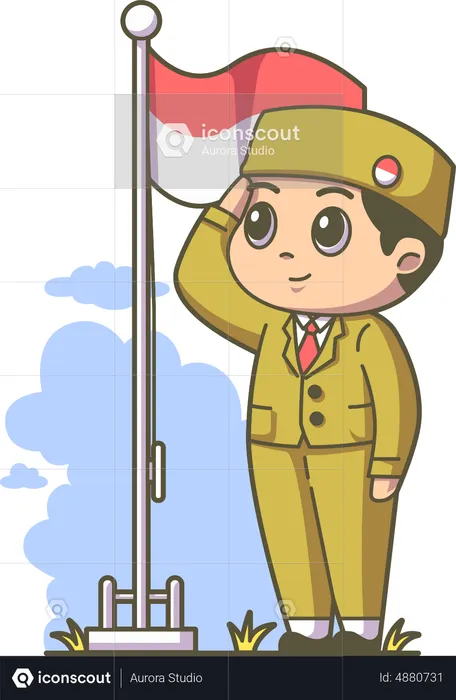 Boy giving salute during Indonesian independence day  Illustration