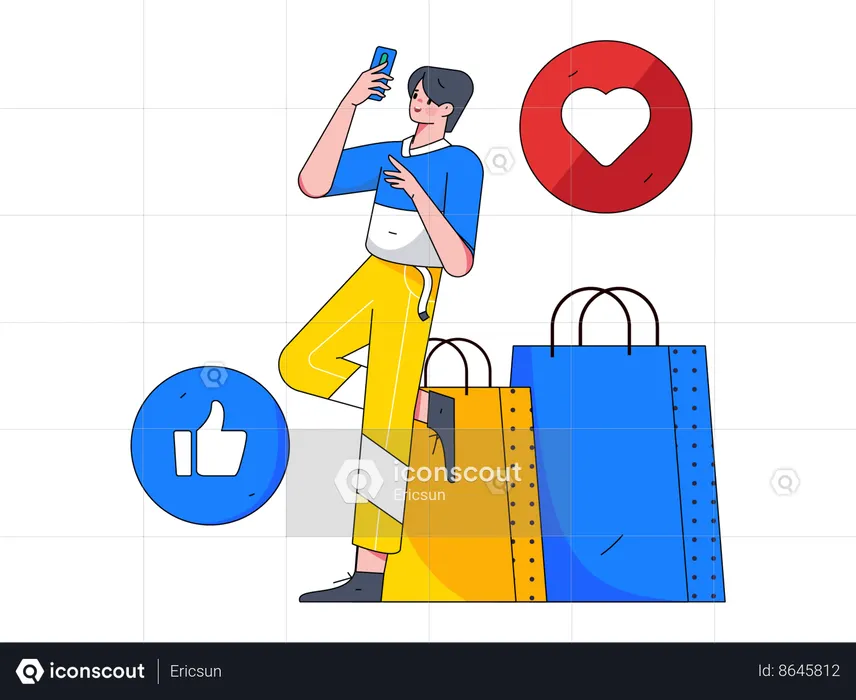 Boy giving shopping feedback  Illustration