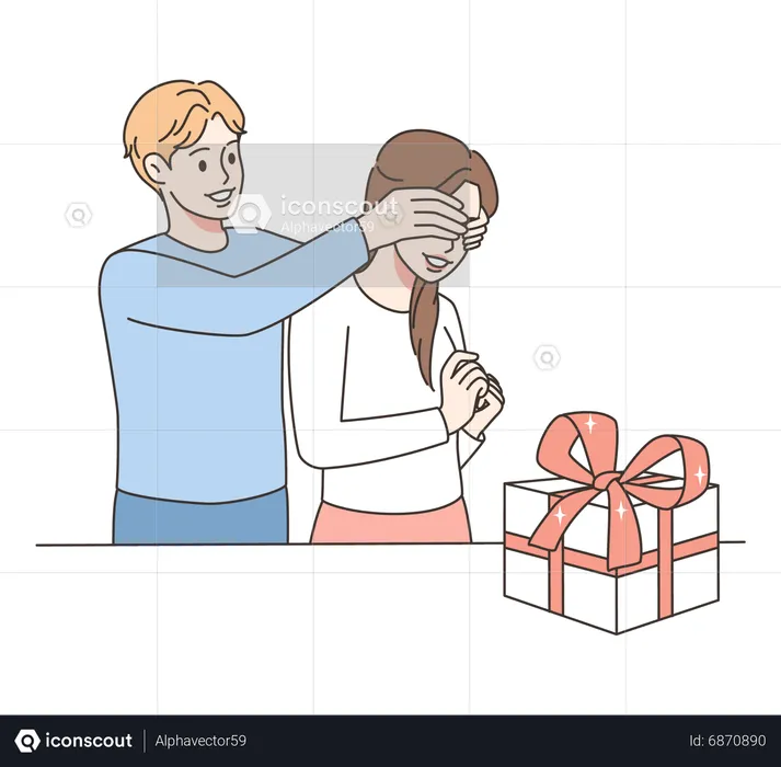 Boy giving surprise gift  Illustration