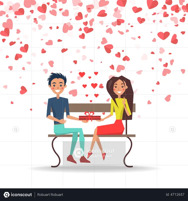 Boy Giving Valentine Gift To Girl  Illustration