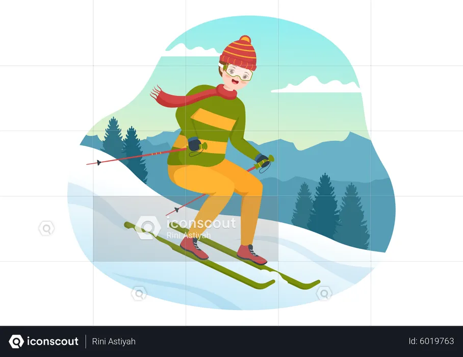 Boy going downhill in ski  Illustration