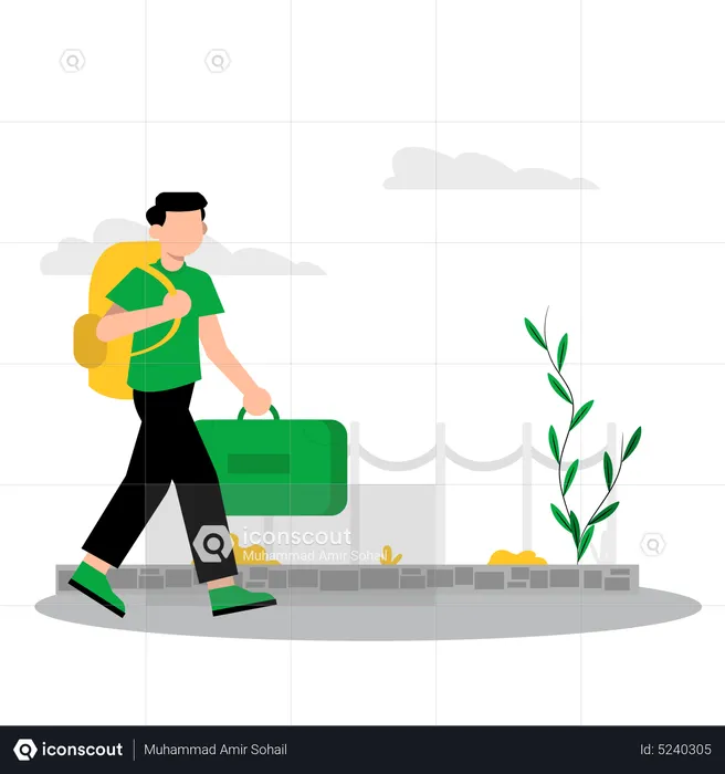 Boy going on vacation with luggage  Illustration