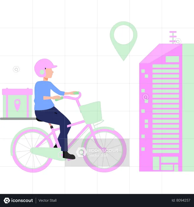 Boy  going to deliver  parcel on  bicycle  Illustration