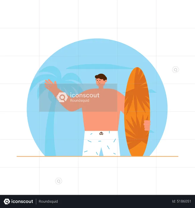 Boy going to surfing  Illustration