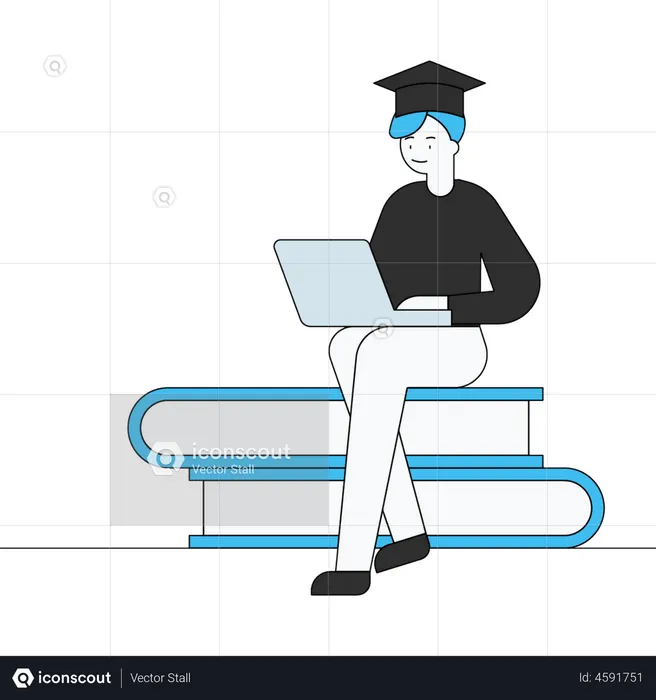 Boy graduating online  Illustration