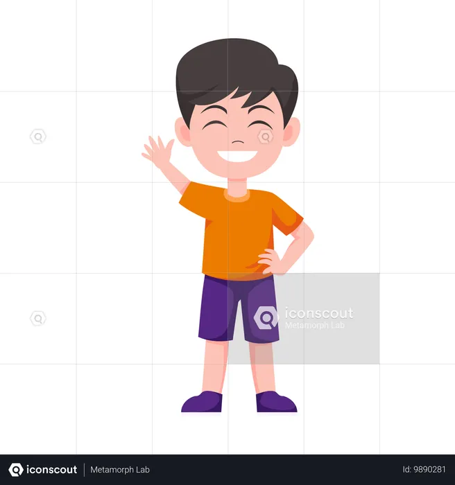 Boy greets his friends  Illustration