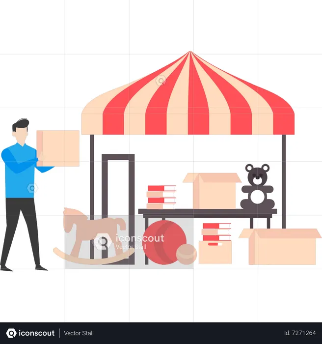 Boy has a small toy business  Illustration