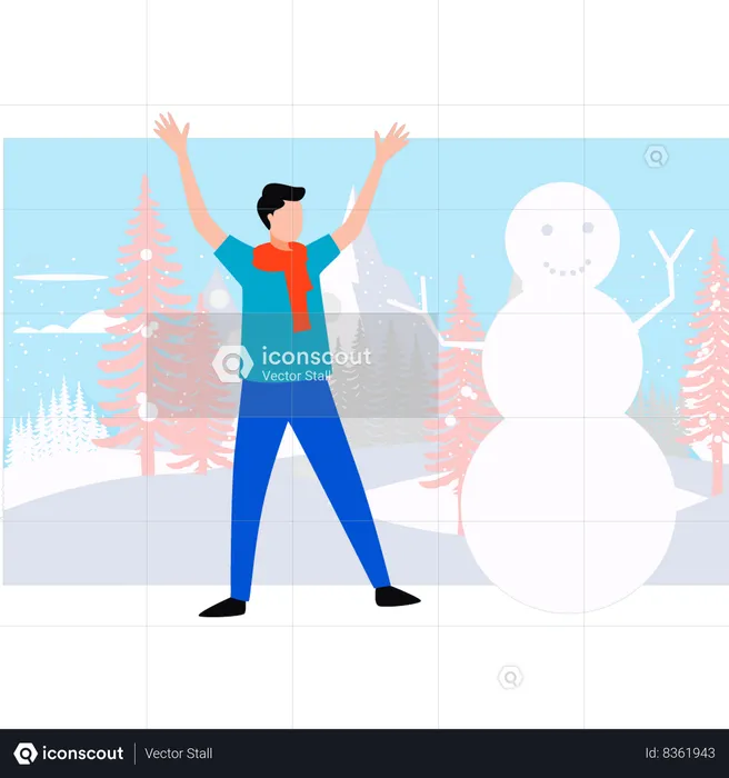 Boy has made snowman  Illustration
