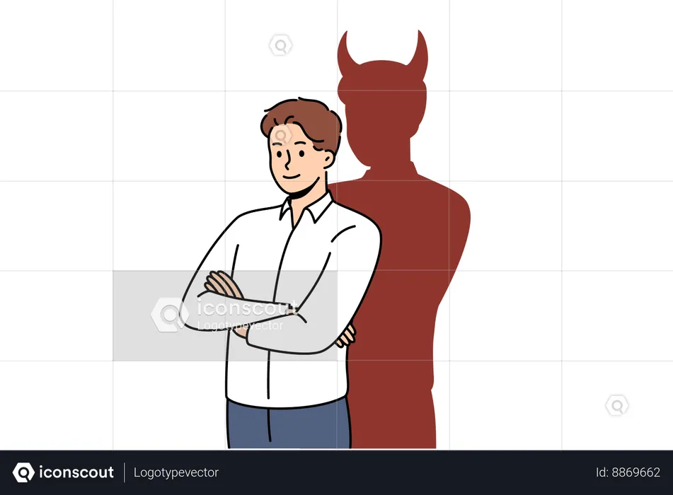Boy have devil behind his face  Illustration