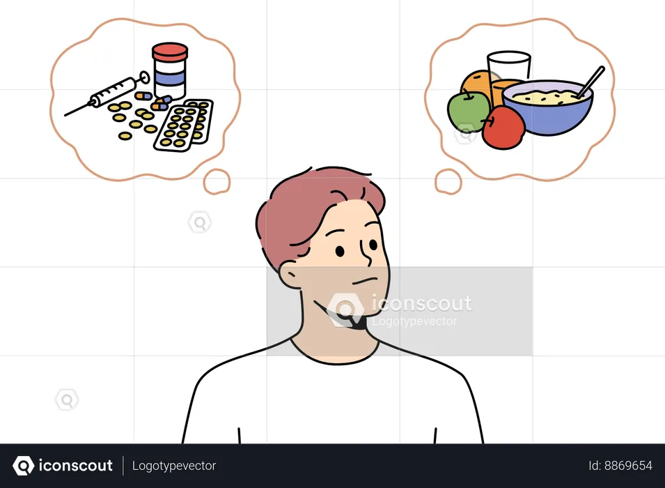 Boy have stomach infection but still wants to eat junk food  Illustration