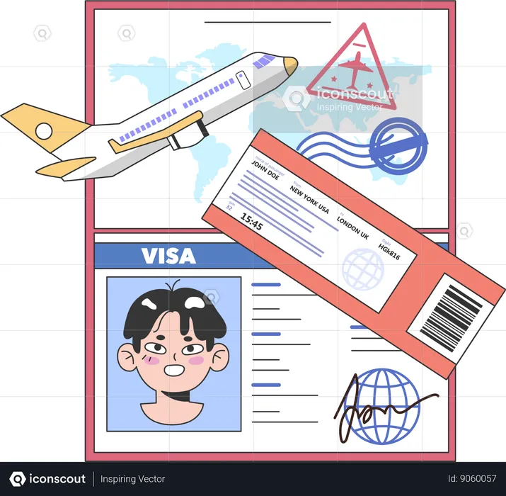 Boy having approval visa  Illustration