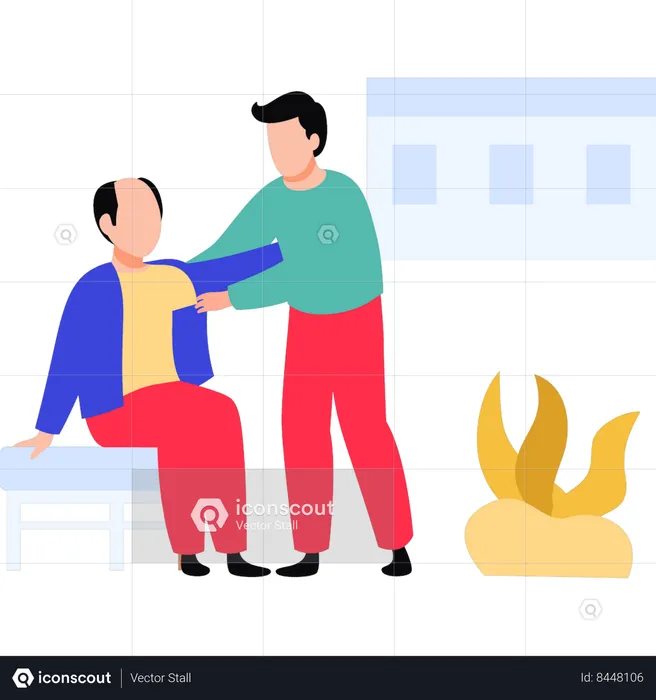 Boy helping old man to dress  Illustration