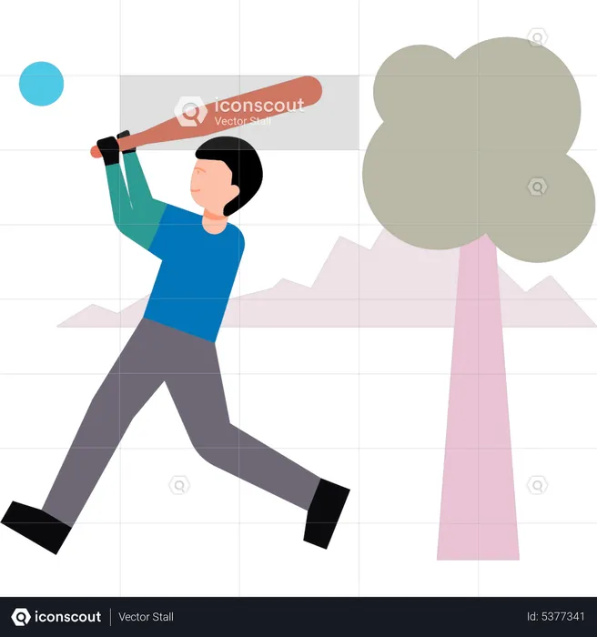 Boy hitting a ball with a baseball bat  Illustration