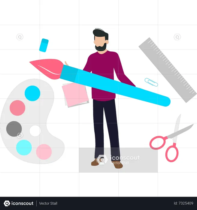 Boy holding a painting brush  Illustration